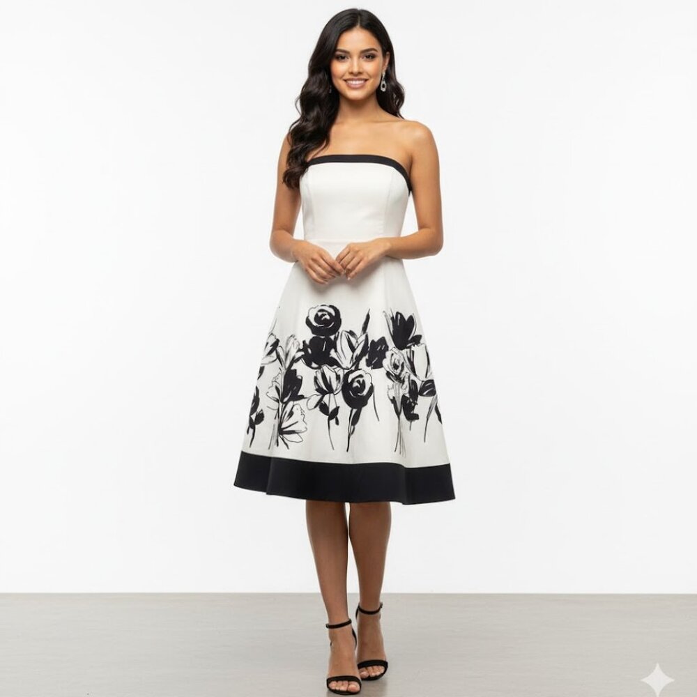 WHBM Floral Strapless Dress Embroidered Corset White House Black Market SZ4 - Picture 2 of 14